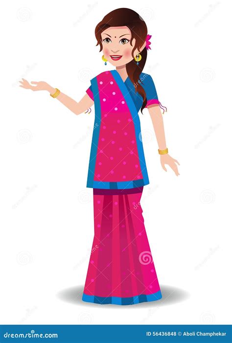 Indian Woman In A Gujarati Saree Vector Illustration | CartoonDealer ...