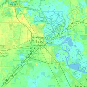 Beaumont topographic map, elevation, relief