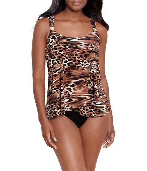 Miraclesuit Ocicat Dazzle Tankini Swim Top & Solid High Rise Bikini Swim Bottom | Dillard's