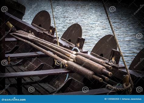 Oars in a viking boat stock image. Image of rowing, wind - 125583353