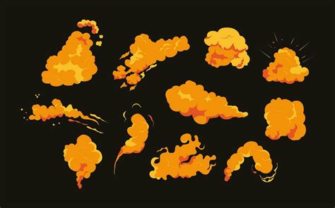 Smoke explosion animation of an explosion with comic flying clouds. Set ...