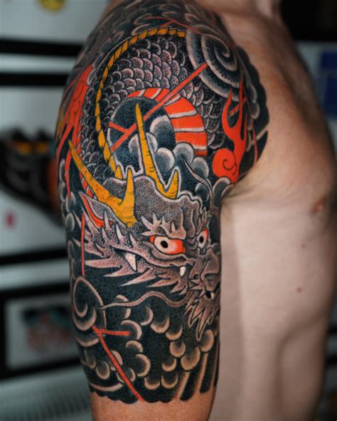 Japanese half sleeve dragon tattoo by Gabriele Cardosi at Red Point London U.K. : r/tattoos