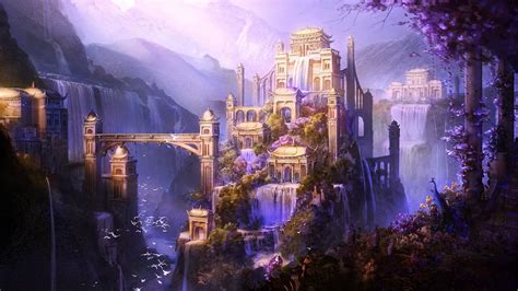 Shangri La, Fantasy Art, Castle, City, Mountain, Artwork, Waterfall ...