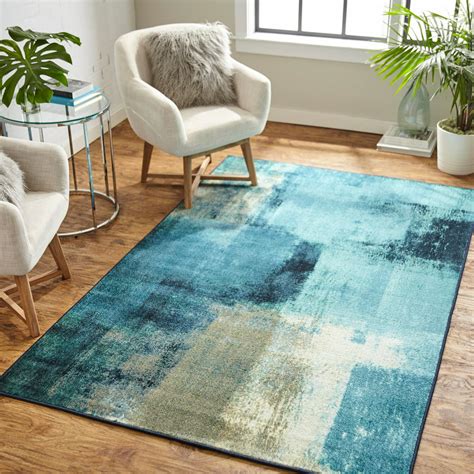 Mohawk Home Prismatic Blurred Geo Aqua Contemporary Abstract Precision Printed Area Rug, 8'x10 ...