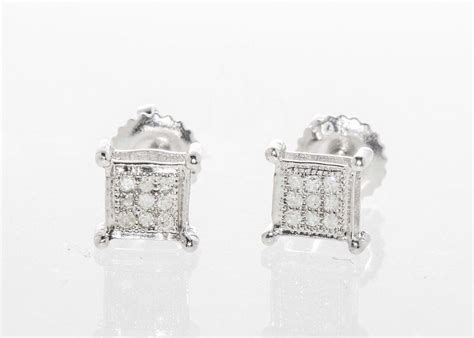 Diamond Stud Earrings (.05 cttw, I-J, I2-I3) 10k White Gold Square - S ...