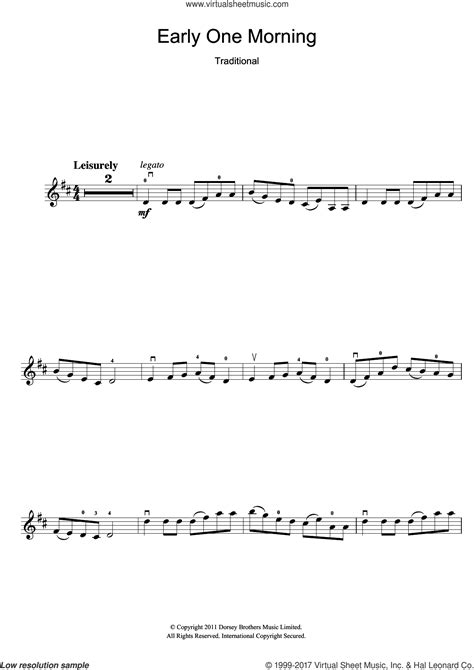 Early One Morning sheet music for violin solo (PDF) v2