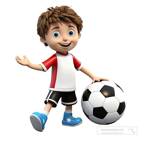 3D Clipart-3D Little Boy with soccer ball