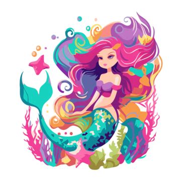 Barbie Mermaid Vector, Sticker Clipart Colorful Mermaid Sitting Under The Sea Cartoon, Sticker ...