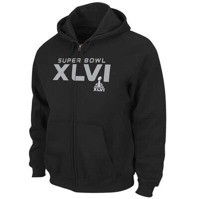 Fashion-identity: Super Bowl XLVI Black Full Zip Hoodie Sweatshirt