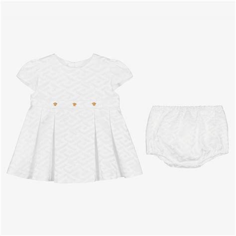 Versace - Baby Girls White Satin Logo Dress | Childrensalon Outlet