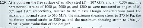 Solved 29. At a point on the free surface of an alloy steel | Chegg.com