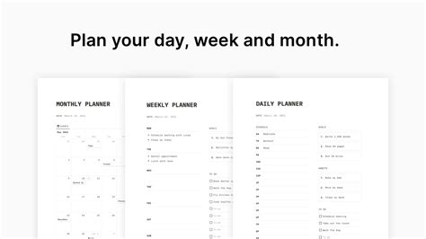 Daily, Weekly & Monthly Notion Planner Templates