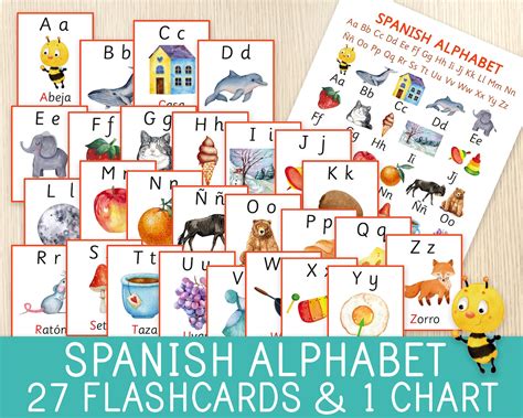 Spanish Alphabet BUNDLE 27 Flashcards 1 Chart & 1 - Etsy