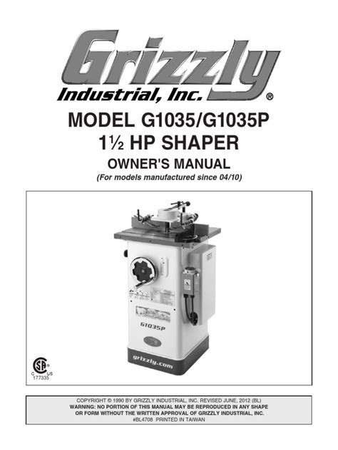 Grizzly Shaper Manual | PDF | Mains Electricity | Ac Power Plugs And ...