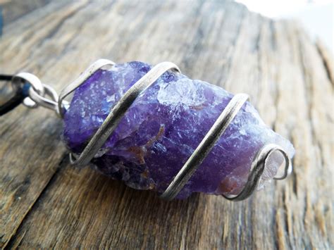 Amethyst Pendant Raw Gemstone Silver Necklace Handmade Stone Purple ...