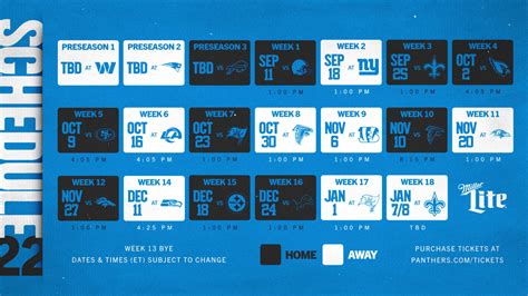 Carolina Panthers Printable Schedule