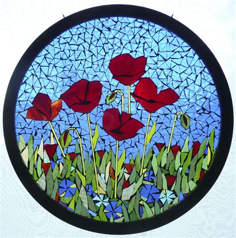 Red Poppies Stained glass on glass (With images) | Window art, Mosaic ...