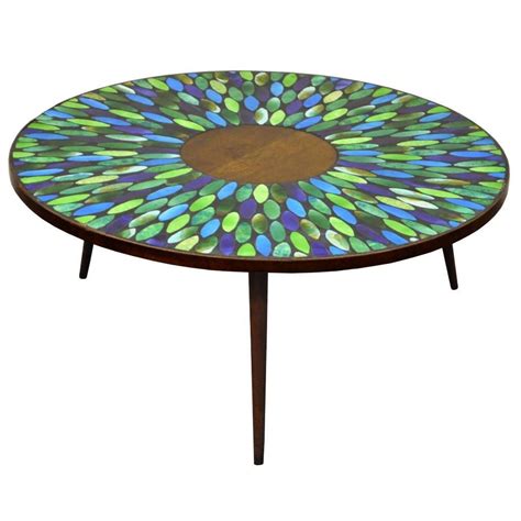 Vtg Mid Century Modern Jon Matin Mosaic Tile Top Round Coffee Table Danish Style | Coffee table ...