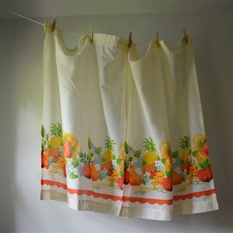 Vintage Curtain Panels 1970's Kitchen Curtains Fruits and