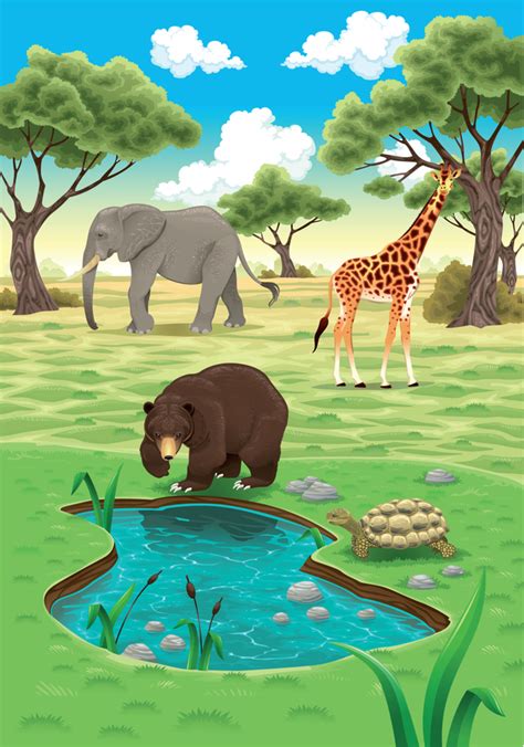 Cute cartoon wild animal with natural vector free download