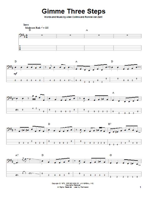 Gimme Three Steps by Lynyrd Skynyrd Sheet Music for Bass Guitar Tab at ...