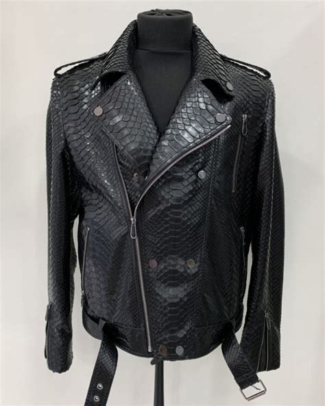 Black Python Leather Biker Jacket - Leather Guys: Luxury Leather Jackets