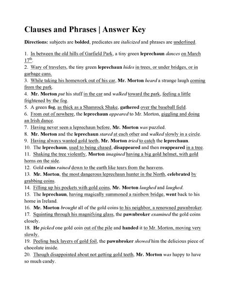 Noun Phrases And Clauses Worksheets