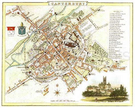 Canterbury City Plan 1807 Antique Map of Canterbury Canvas - Etsy