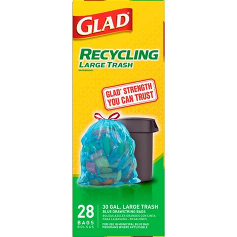 Glad Blue Recycling Large Trash Bags, 30 Gallon, 28 Bags - Walmart.com - Walmart.com