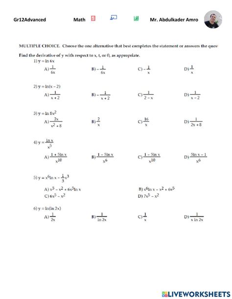 derivatives of logarithmic functions worksheet pdf – Function Worksheets