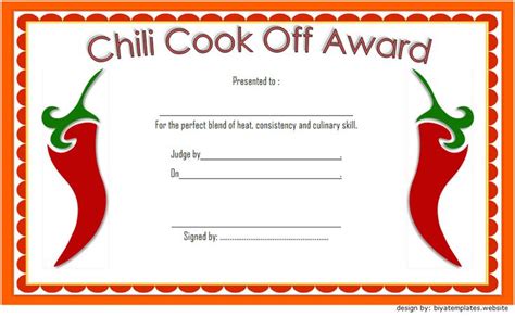 Chili Cook Off Award Certificate Template FREE 2 | Chili cook off, Cook off, Certificate templates