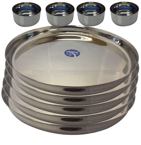 18 Pcs - Stainless Steel Dinner Set, 6 Thali / Plate & 12 Katori / Bowls #33869 | DesiClik.com ...