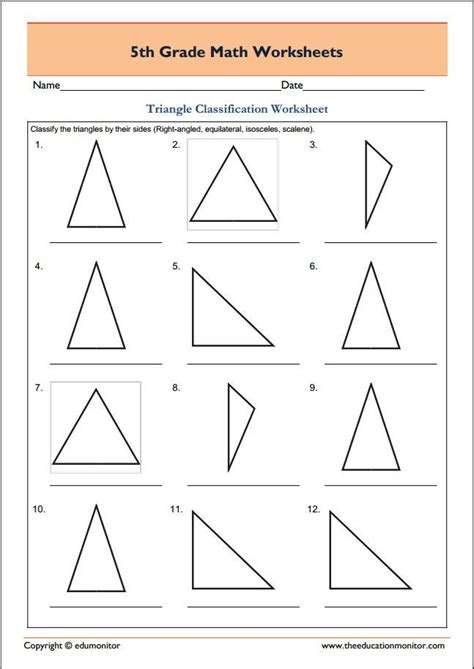 Free 5th grade geometry math worksheets - Triangle classification | Triangle worksheet, Geometry ...