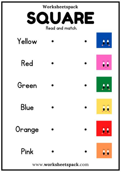 Free Color Words Matching Worksheets with Squares PDF for Kindergarten ...