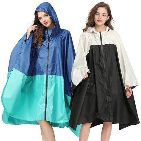 Women's Rain Poncho Coat Waterproof Sty Raincoat Cape with Hood and ...