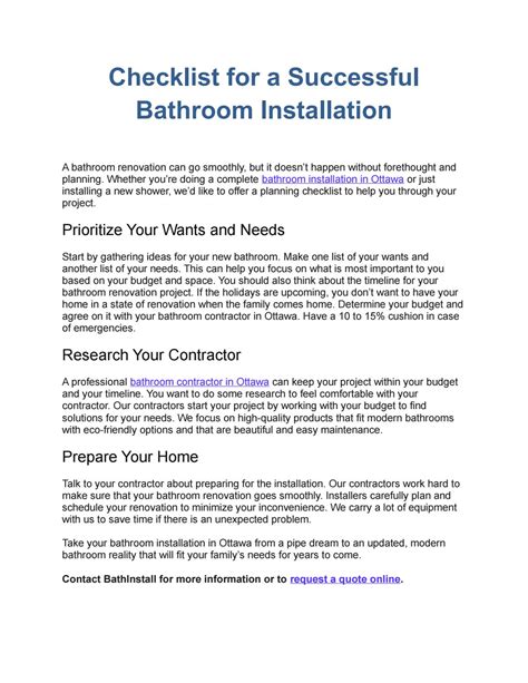 Checklist for a Successful Bathroom Installation by bathinstallseo - Issuu