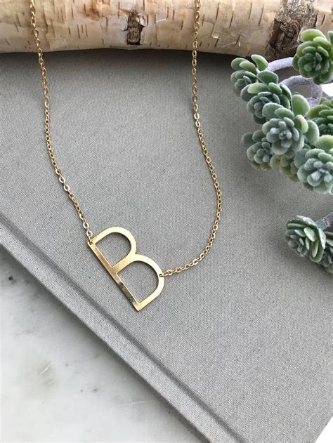 Gold Initial Necklace Letter B Necklace Alphabet Necklace | Etsy in 2020 | Initial necklace gold ...