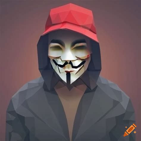Low poly hacker with dark hair in red cap logo on Craiyon