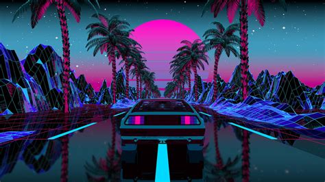 Palm Trees Digital Illustration [3840 x 2160] | Synthwave, Vaporwave ...