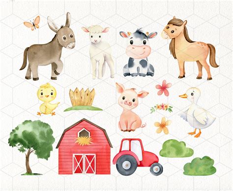 Watercolor farm animals clipart Cute farm animals png Barn | Etsy