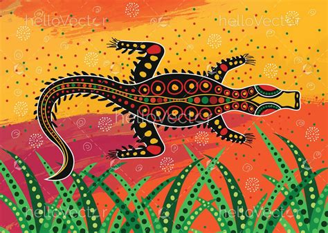 Aboriginal art vector painting with crocodile - Download Graphics & Vectors