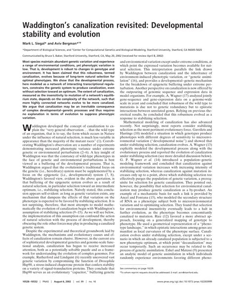 (PDF) Waddington's canalization revisited: Developmental stability and evolution