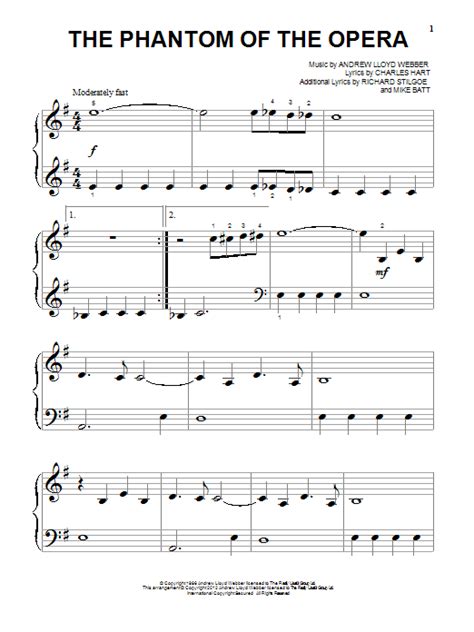 The Phantom Of The Opera Sheet Music | Andrew Lloyd Webber | Big Note Piano | Sheet music ...