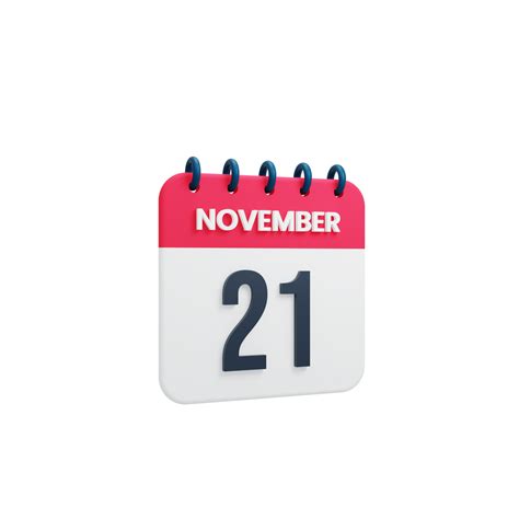 November Realistic Calendar Icon 3D Rendered Date November 21 12052259 PNG