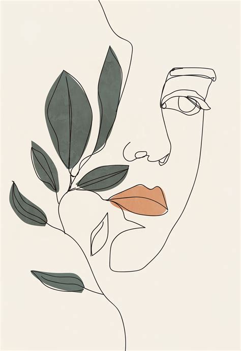 Modern woman line drawing printable wall art, plant poster, flower sketch print, minimalist wall ...