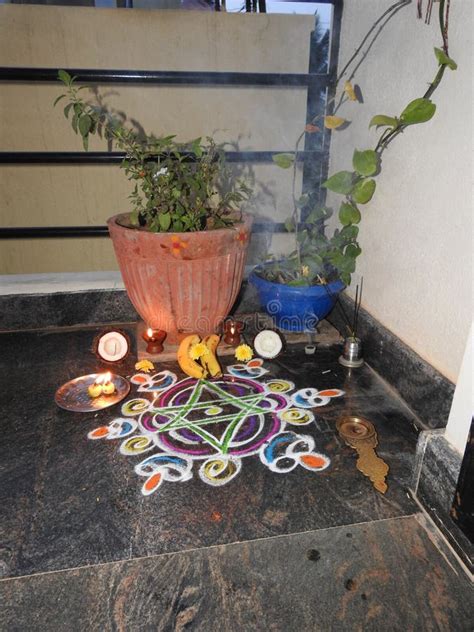 Beautiful Decoration and Puja To the Tulsi Plant during Festival Stock ...