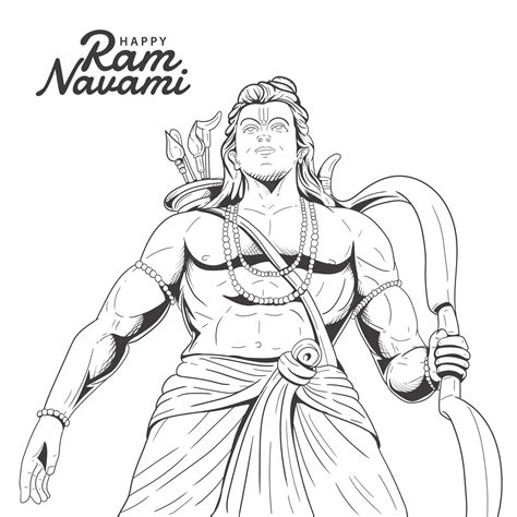 illustration sketch of Lord Rama with bow arrow. Happy Ram Navami ...