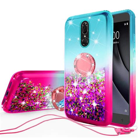 Cute Liquid Glitter Case for Nokia 3.1 Plus Case, Ring Kickstand Quicksand Waterfall Girls Women ...