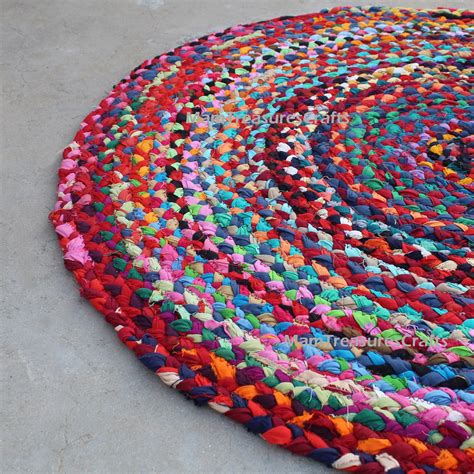 Round Indian Handmade Braided Chindi Rug Area Round Rug Home - Etsy