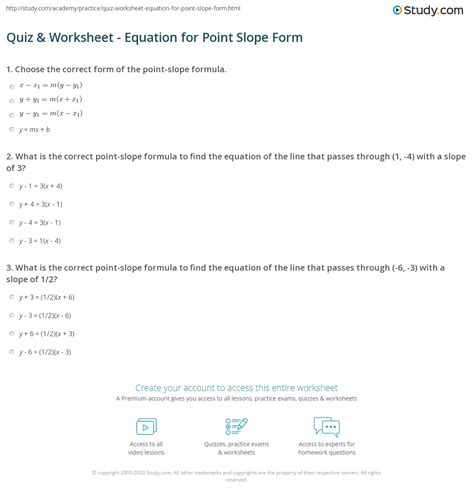 Point Slope Formula Worksheet